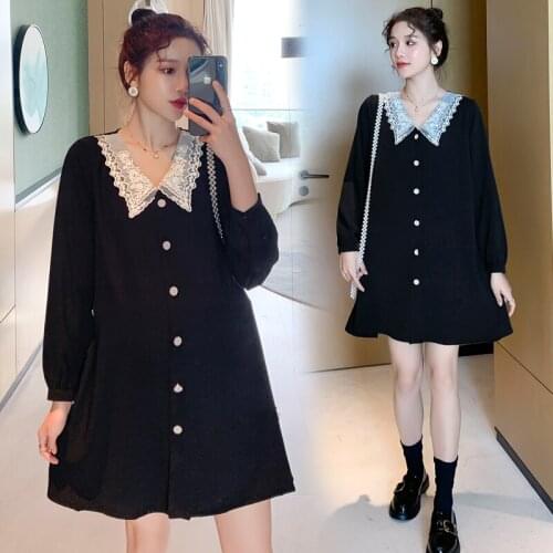 1807# Maternity Clothes Spring Autumn fashion Turn Down Collar Cotton Long Sleeves Loose Stylish Dress for Pregnant Women