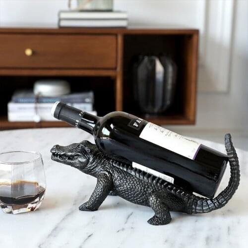 Creative Black Metal Ferocious Crocodile Ornament Statue Home Decor Crafts Living Room Decor Objects Animal Wine Rack Figurine