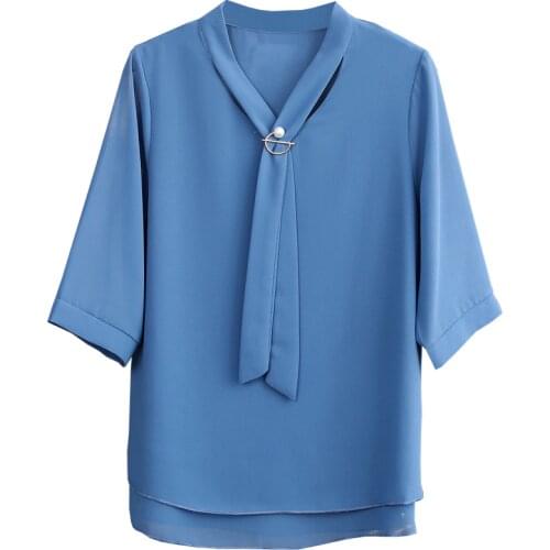 2022 Hot New Arrival Spring Summer quarter sleeves V Chiffon Top Plus size womens Clothing Retro personality shirt Best Sellers