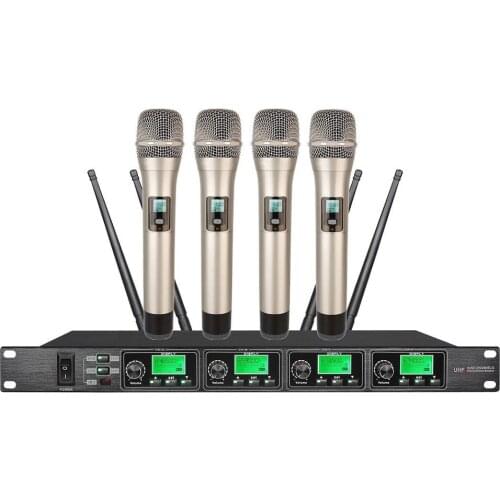 Bolymic 4 channel wireless uhf microphone Stage handheld Karaoke cordless Microphone System For church school meeting