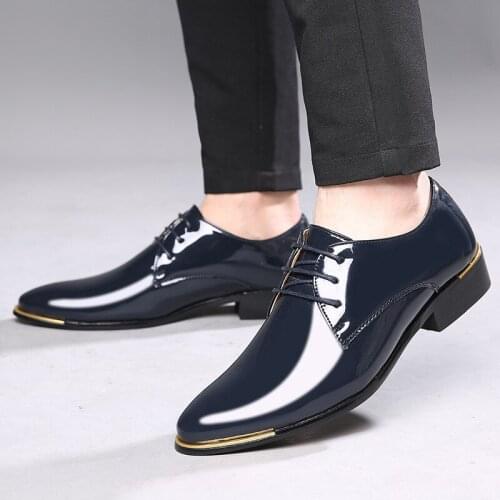 Size 48 Mens Patent Leather Shoes Man Wedding Dress for Wedding Party Blue Red Black and White Oxford Shoes Male Formal Shoes