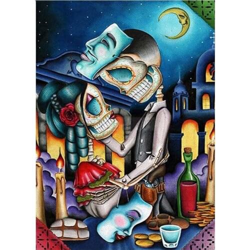 Diy Diamond Painting Full Square round Drill 5D Cartoon skull couple Home Decor Wall Art Embroidery Cross Stitch Halloween A1759