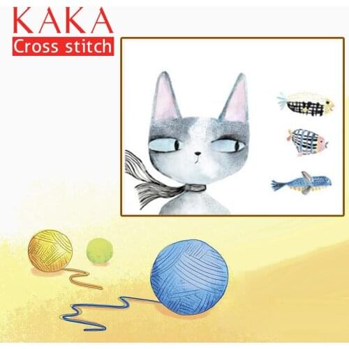 KAKA Cross stitch kits Embroidery needlework sets with printed pattern,11CT canvas,Home Decor for garden House,5D Cats And Fish