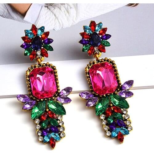 New Design High-Quality Metal Colorful Crystal Long Drop Earrings Fashion Rhinestones Jewelry Accessories For Women Wholesale