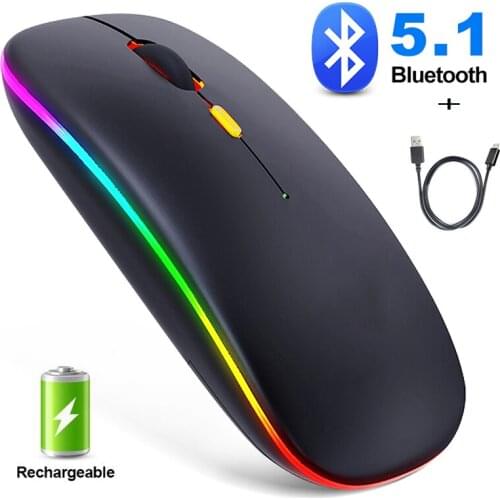 RGB Computer Mause Bluetooth 5.1 Mute Mice with LED Backlit for Desktop Gome Use Portable USB Rechargeable Optical Silent Mouse