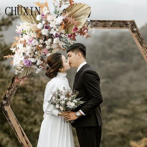 Retro Commercial Layout Props Dried Fan Leaf Floral Arrangement Wedding Stage Arch Decor Window Backdrop Hanging Flowers Display