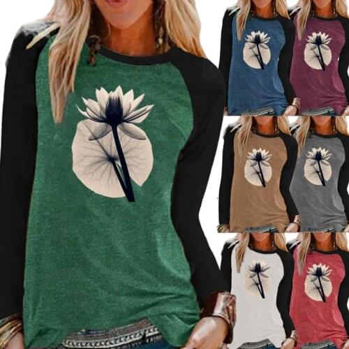 Fashion Printing Women Clothing Autumn and Winter Raglan Long Sleeve Round Neck Loose Shirt Casual Shirt Graphic Tees-tops