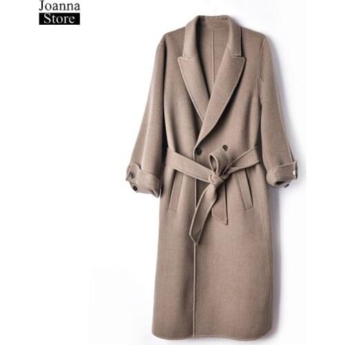 Wool winter coat women high quality cashmere coats vintage elegant office ladies autumn long plus size woolen manual new outwear