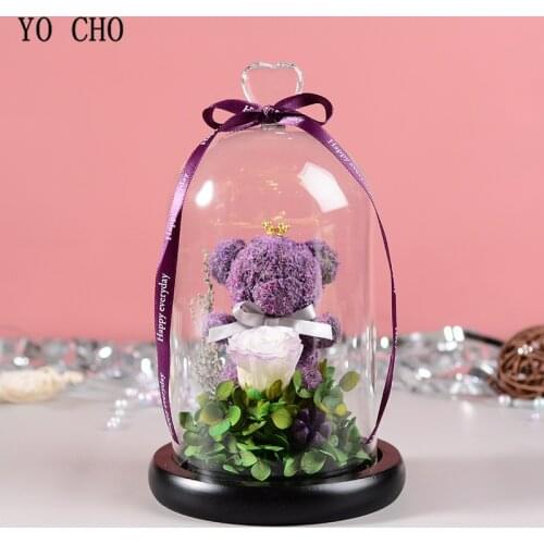 Preserved Bear Rose in Glass for Valentines Day Gift Exclusive Rose In Glass Dome With Lights Eternal Real Rose Flower in Glass