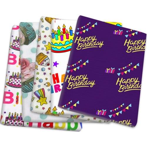 Happy Birthday Cake Polyester Cotton Material Fabric Patchwork Sewing Kids Cloth Quilting For Dress Curtains,1Yc14468