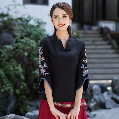 Traditional Chinese Blouse Shirt Ladies Chinese Tops Mandarin Collar Oriental Shirt Blouses Female Elegant Cheongsam Top 12544