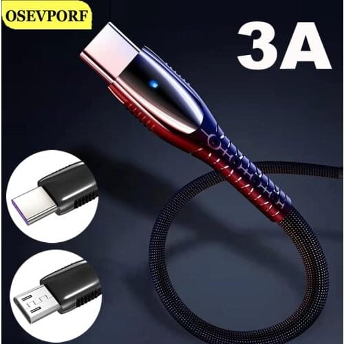 1.2M Mobile Phone Cable USB Micro Type C Data Cable 3A Fast Charging LED Connector USBC For Samsung Xiaomi Huawei Charging Wire