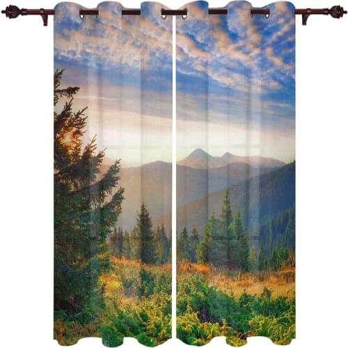 Living Room Curtains Sunset Mountain Tree Modern Home Decor Bathroom Kitchen Bedroom Balcony Floor Valance Curtains