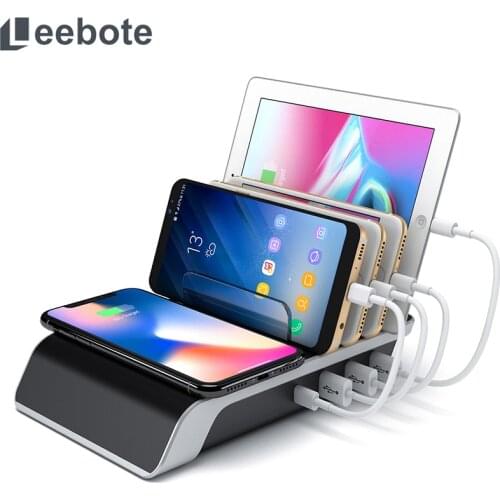 Leebote 45 Watts 4 Ports USB Charging Station Type C Output Universal Qi Wireless Charger for iPhone for Samsung Android Phones