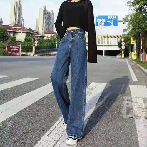 Spring/autumn women jeans denim fabric trousers wide leg pants high waist women trousers ins pants