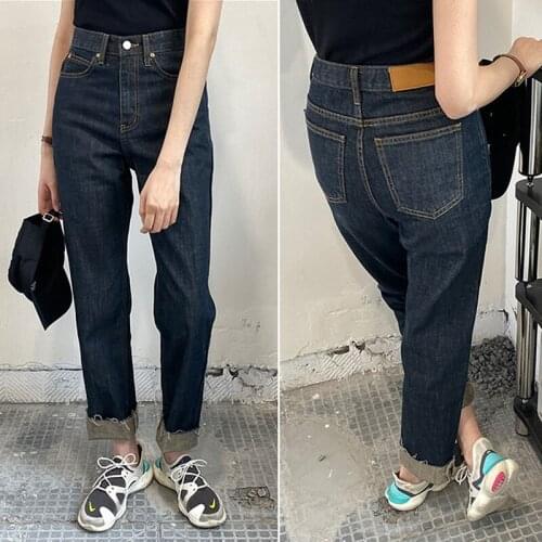 WomenS Thin High-Waisted Jeans WomenS Straight Leg Trousers Torn Edge Student Trousers
