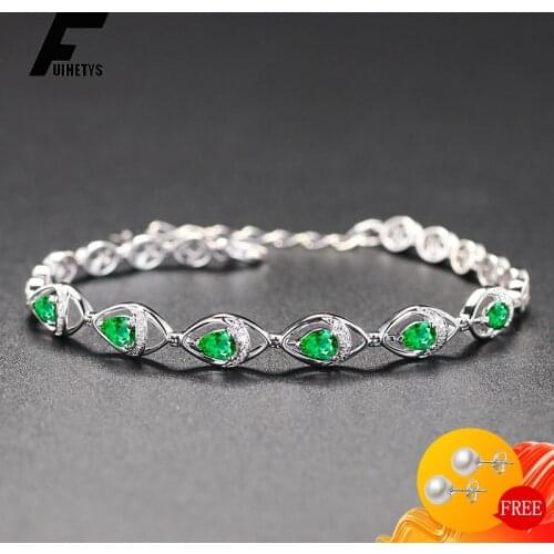 BaliJelry Luxury Women Bracelet 925 Silver Jewelry Water Drop Shaped Emerald Gemstone Fashion Accessories Wedding Engagements