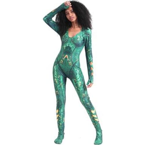 Anime Women SkinTight Zentai Aquaman Mera Jumpsuits Cosplay Kоспле Costume Halloween Christmas Carnival Party Role Play Bodysuit