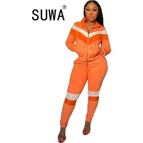 Loungewear Women 2 Piece Outfits Zipper Long Sleeve Coats Jacket Fall Streetwear High Waist Jogger Pants Tracksuit Matching Sets