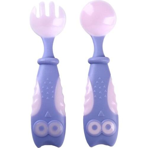 1 Set Cartoon Children Training Spoon Fork Set Baby Feeding Spoon Plastic Kids Eating Cutlery Baby Flatware Accessories