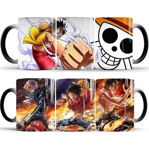 1Pcs New 350mL Cartoon Luffy Anime One Piece Color Changing Mug Ceramic Milk Coffee Tea Magic Cup Novelty Best Gift for Children