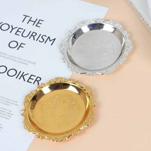 1Pc Ornaments Buffet Fruit Cake Party Supplies Dessert Sundries Storage Plates Iron Tray Glossy Plate for Decoration