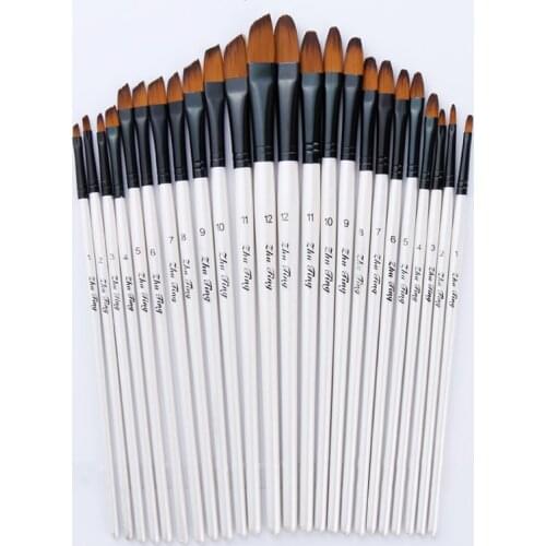 12Pcs Artist Brush Watercolor Gouache Paint Brushes Different Shape Round Pointed Tip Nylon Hair Painting Brush Set Art Supplies