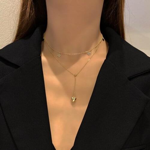 316L Stainless Steel 2021 New Fashion Upscale Jewelry 2 Layer Love Heart Tassel Charms Chain Choker Necklaces Pendants For Women