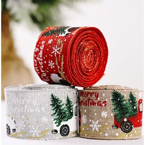 5M Merry Christmas Burlap Ribbons DIY Gift Wrapping Wedding Party Decoration for Home Christmas Tree Ribbon Garland Wreath Bows