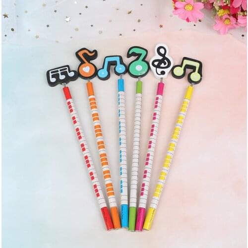 6pcs/lot Creative Pencil Musical Writing Note Wooden Pencil Stationery For Student School Supplies Color Randomly