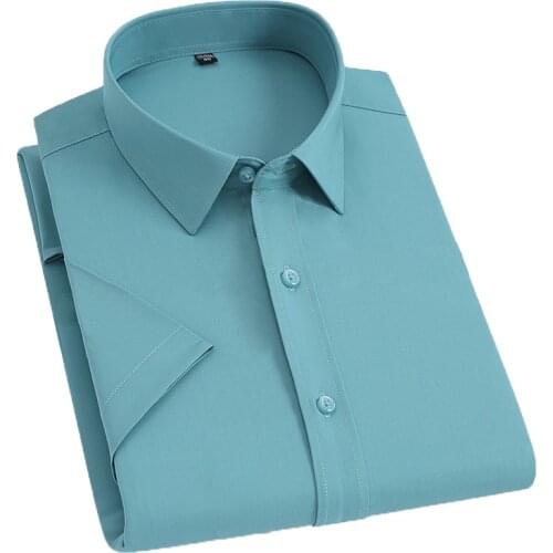 AOLIWEN brand men summer green solid color stretch business casual shirt S-4XL button trend soft breathable slim fit shirts