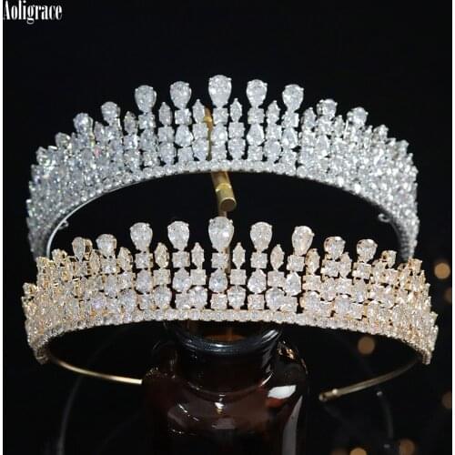 White Full Cubic Zirconia CZ Queen Bridal Tiaras and Crowns Small Party Sweet 16 Headpiece Pageant Wedding Hair Accessories