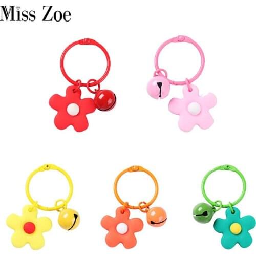 Flower and Bells Key Chain Colorful Floral Charm Women Kids Bag Key Holder Decoration Accessory DIY Buckle Creative High Grade