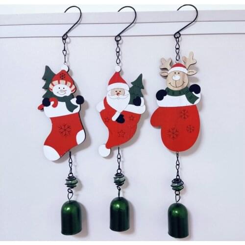 Wooden Wind Chimes Christmas Tree Ornaments with Bells Hanging DIY Wind Chimes Crafts Home Window Christmas Party Decorations