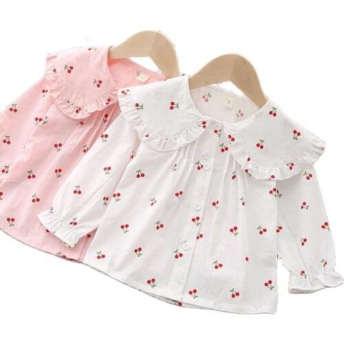 Girls cotton lapel shirt baby little cherry spring and autumn doll shirt bottoming shirt P4197