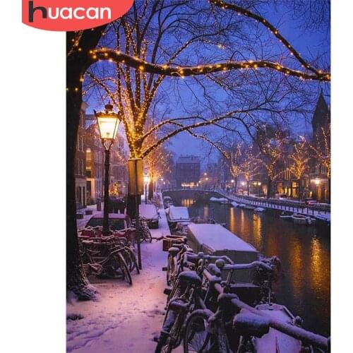 HUACAN Full Drill Diamond Painting Street Handicraft Sale 5D Diamond Embroidery Landscape Winter Mosaic Snow Home Decoration