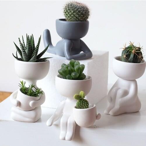 Creative Human shaped flowerpot Nordic home decor Cute Doll flower pot Succulent ceramic pots dektop office decoration garden