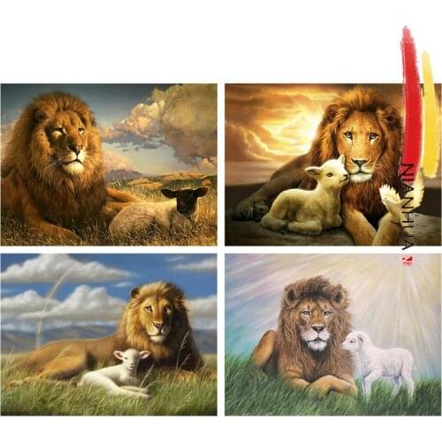 Square Diamond Embroidery Lion 5D DIY Round Cross Stitch Animal Art Painting Kit Home Decoration NIANHUA