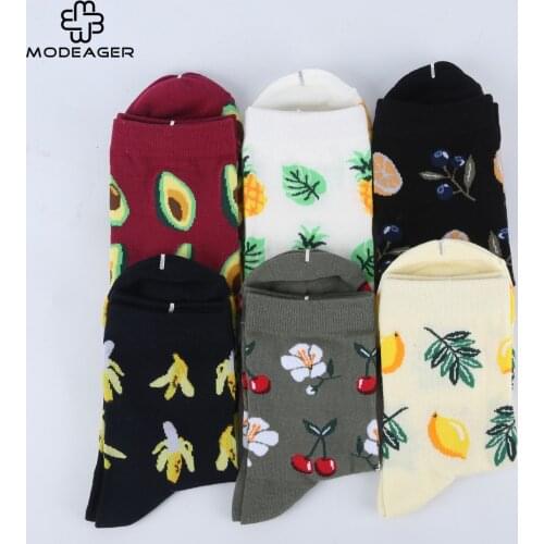 Modeager Harajuku Korean Cute Pineapple Avocado Banana Fruit Women Socks 75% Cotton high quality Funny Socks for girls ladies