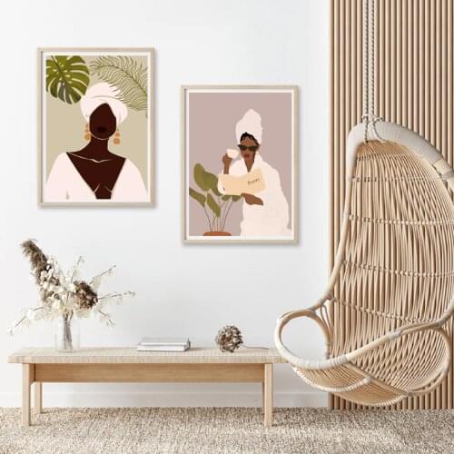 Fashion Afro Girl Art Prints African American Women Poster Boho Wall Art Pictures Nordic Plant Canvas Painting Living Room Decor