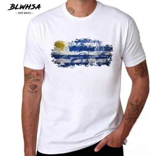 BLWHSA Uruguay Flag Printing T shirt Men Casual Short Sleeve Round Neck Design T-shirts Summer Uruguay Flag White Men Clothing