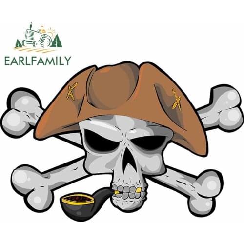EARLFAMILY 13cm x 8.8cm for Pirate Skull Smoke Decal Waterproof Personality Surfboard Car Stickers Personality Tuning Decoration