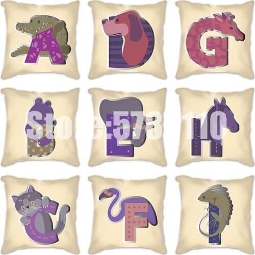 Pillowcases English letter animals Pillow Printing Giraffe horse chameleon jellyfish Sofa Home Decor Pillow Cover ushion Cover