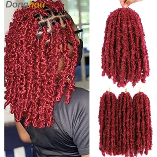 Donghou New Original Faux Butterfly Locs Crochet Hair Pre-looped Bob Distressed Soft Locs Crochet Braids Pre-Twist Braiding Hair