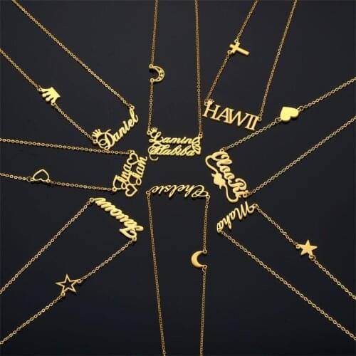 Stainless Steel Custom Logo Necklace with Crown Personalized Customized Fashion Letter Love Necklace Pendant Charm Women Jewelry