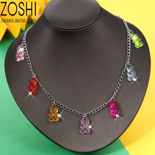 Candy Multicolor Gummy Mini Bear Necklace for Women Xmas Gifts New Collare Dice Butterfly Pendant Necklace Jewelry Femme Bijoux