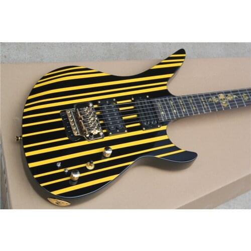 Custom 6 string guitar,yellow black guitar,tremolo bridge,HH pickups,rosewood frets yellow pearl bat inlay