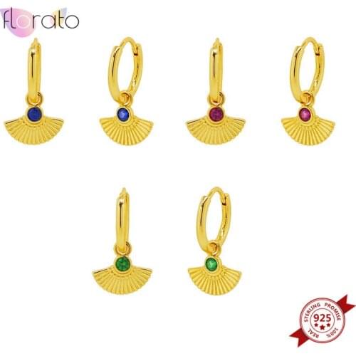 925 Sterling Silver Geometry Green Rose Red Sapphire Crystal Hoop Earrings for Women Dangle Shell Huggie Earrings Boho Jewelry