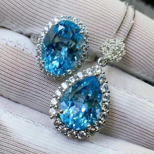 Natural and Real Topaz jewelry set Natural Real Topaz 925 sterling silver 1pc pendant,1pc ring