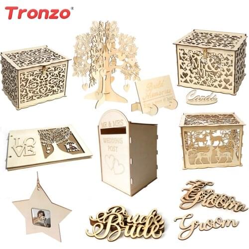 Tronzo DIY Wedding Gift Card Box Wooden 3D Tree Wedding Wood Guest Signature Book Mr Mrs Post Box Party Supplies Guest Gift